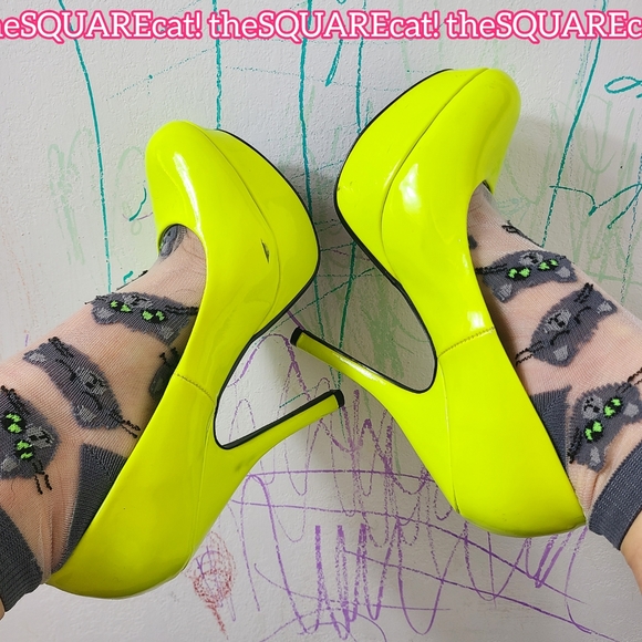 DEB pinup retro neon yellow platform high heels Rave festival night club size 8 - Picture 1 of 7